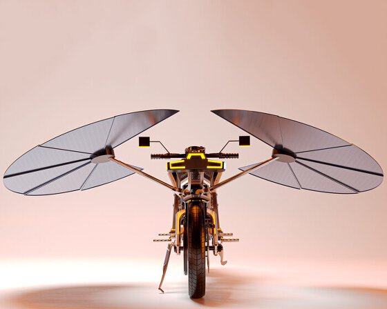 self-charging solar motorcycle by MASK architects frees riders from fuel and power networks